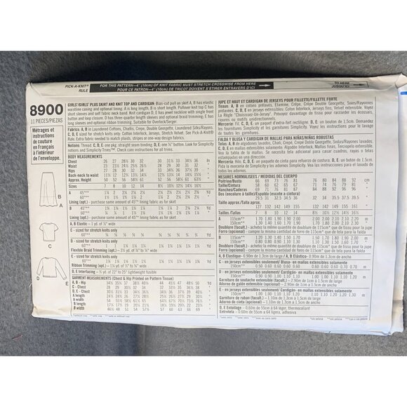 Simplicity Girls Skirt Top Cardigan Sewing Pattern Sz 8.5-16.5 8900 - Uncut - Picture 3 of 4